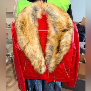 Red Faux Fur Collar Jacket